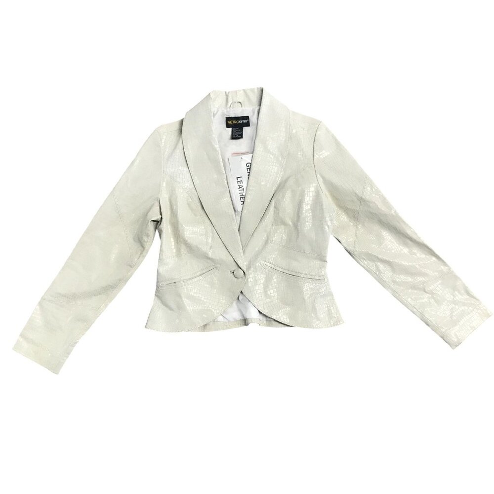 Womens 6 Leather Blazer Lt Green Croc-Embossed One Button Metrostyle